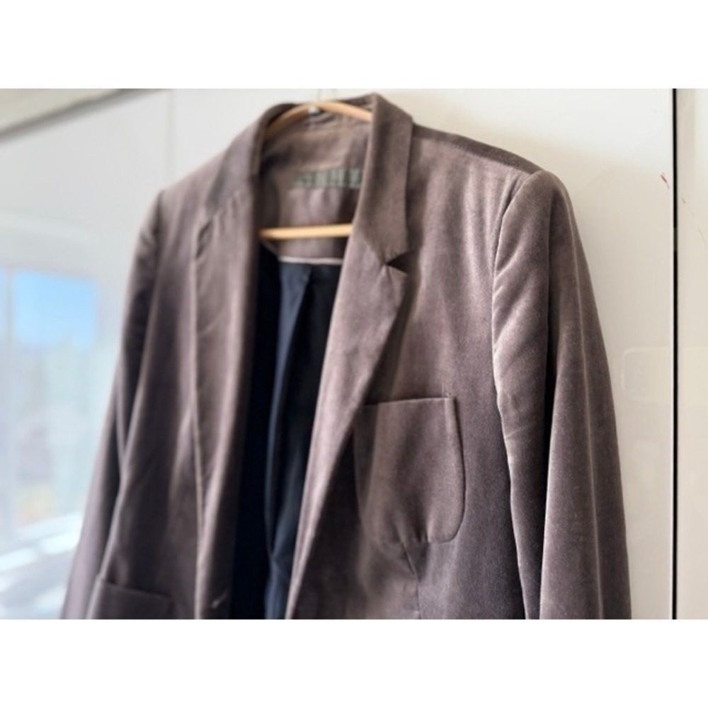 🍁Fall Sale! Zara Basic Velvet Blazer Small Taupe Brown Single Button Jacket - Picture 9 of 11